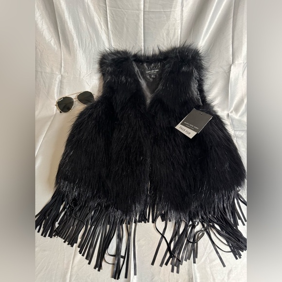 Marc New York Jackets & Blazers - Black Faux Fur Fringe Vest